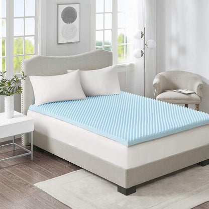 Sleep Philosophy Gel Infused Memory Foam Mattress Topper Luxurious, All Season Enhanced Bed Support, Full, 3" Thick, Without Cover Blue