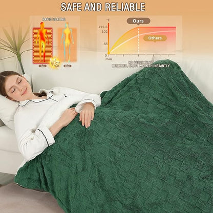 Heated Electric Throw Blanket,Electric Blanket Checkered Weave & Wool Blend Heated Blanket,Rapid Heating 6 Temperature Settings 4-Hour Auto Shut-Off ETL Certified,Machine Washable,50" x 60",Dark Gray