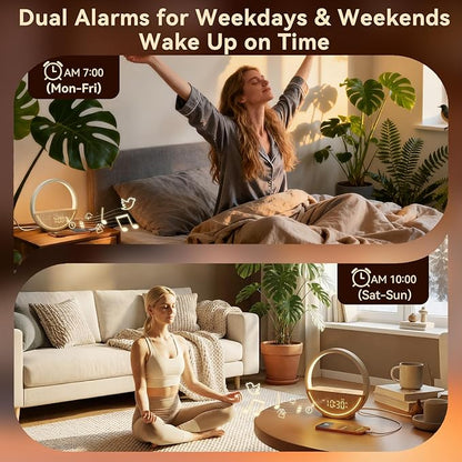 Vivilumens Alarm Clock Sunrise Wake Up Light - White Noise Machine with 20 Soothing Sounds for Sleep Better, Weekdays/Weekends Dual Alarms for Heavy Sleepers & Touch Control Night Light, Ideal Gifts
