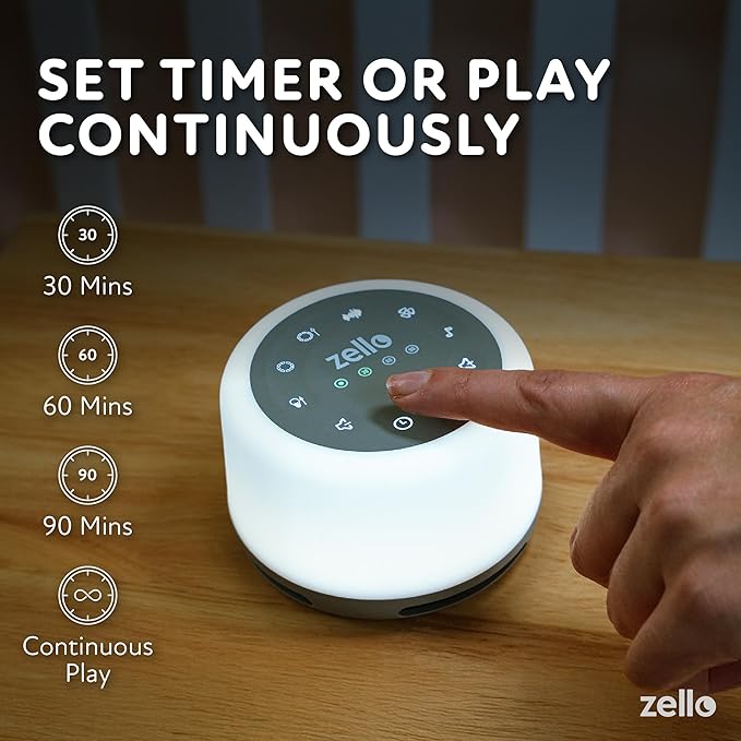 Zello | Original White Noise Machine for Babies & Adults | 30 Sounds | 7 Colour Night Light | Sleep Timer | USB Rechargeable | White Noise Machine Baby | Sleep Aid
