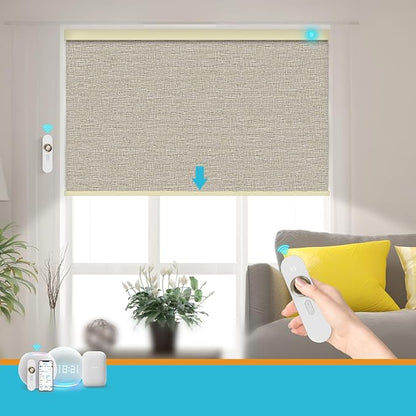 Motorized Blinds with Remote, 100% Blackout Smart Blind Roller Shades Compatible with Alexa Homekit, Automatic Electric Shades for Windows Customized Size（Elegant-Cream）