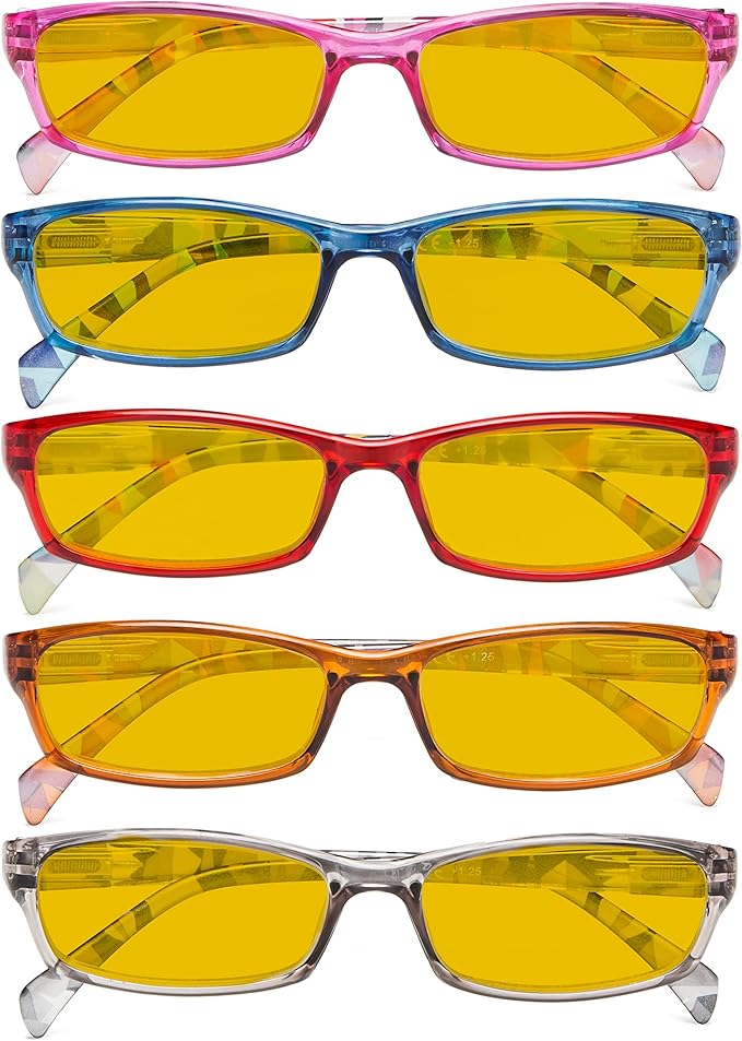 Eyekepper 5 Pack Computer Glasses Digital Eye Strain Prevention Blue Light Filter Reading Glasses Amber Tinted +1.75
