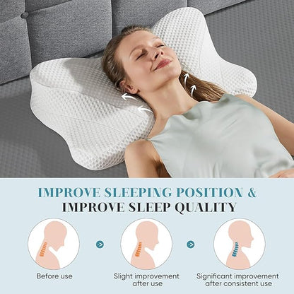 Sweetcrispy Cervical Pillow for Neck and Shoulder - Ergonomic Memory Foam Pillows, Contour Side Sleeper for Adults, Cooling Orthopedic Neck Support for Back Stomach Sleepers, White
