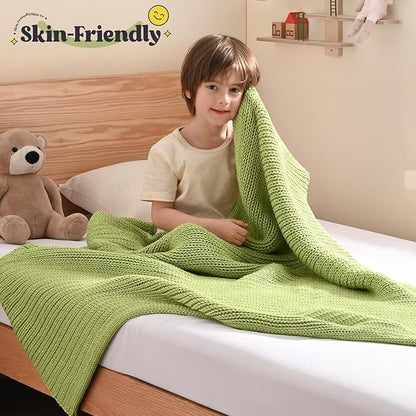 Guohaoi Knitted Weighted Blanket Kids (Light Green 36"x48" 5lbs) No Beads Cooling Heavy Blanket, Home Decor Breathable Chunky Knit Throw Blanket for All-Season Use