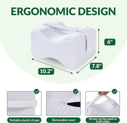 Knee Pillow for Side Sleepers with Straps, Charcoal Memory Foam Leg & Knee Pillow for Hip Pain, Back Pain, Sciatica Pain Relief, Pregnancy, Knee Support Pillow for Sleeping