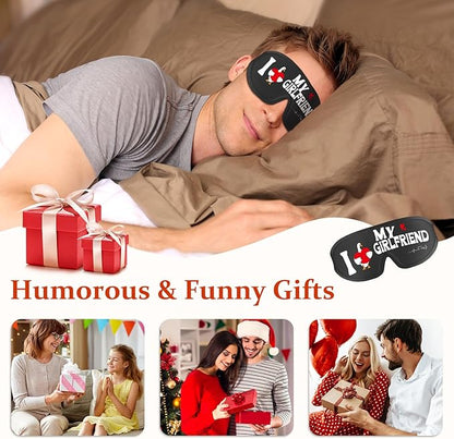 Funny 3D Zero Pressure Sleep Eye Mask for Men Women Side Sleeper, Adjustable Blackout Breathable Eye Masks for Travel Nap Night Sleep, Humorous Gift Stocking Stuffers (Love My Girlfriend)