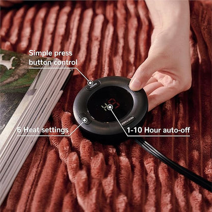 Heated Blanket Queen Size 84"x90",ETL Certification-6 Heating Levels Electric Blanket&1-10 Hour Auto Off,Heating Blanket with Dual Controller(RED)