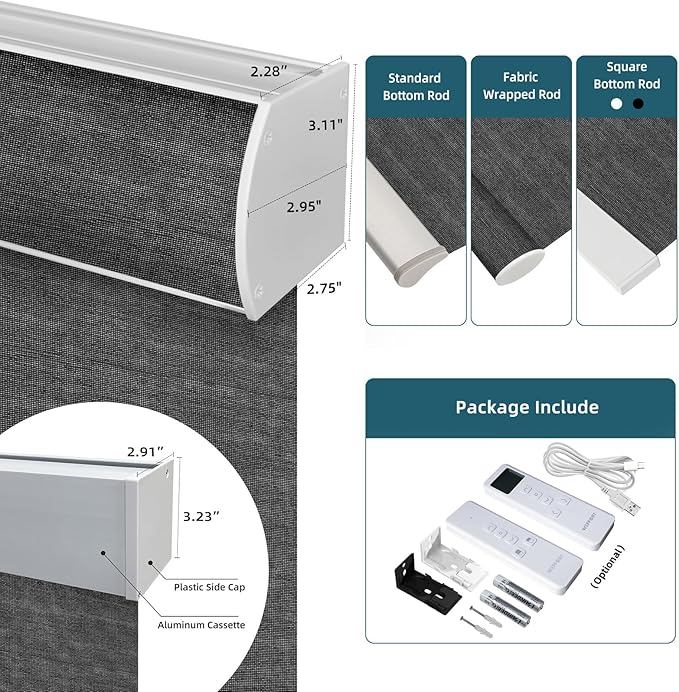 Motorized Light Filtering Roll Shades Work with HomeKit, 50% Blackout Smart Blinds for Windows, Electric Blinds with Remote, APP/Voice Control, Automatic Solar Shades,Sunscreen PVC Free Black
