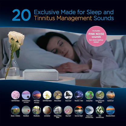 Sound Oasis Stereo Bluetooth Sound Machine for Sleep and Tinnitus Masking, 20 Non-Looping Soothing Sounds Plus Pink Noise, Hi-Fidelity Speakers, Portable Sound Therapy for Home, Baby, Office or Travel