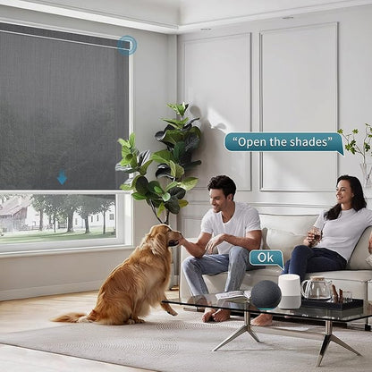 Motorized Blinds Compatible with Alexa,Google Asssitant,Homekit Over Thead,5% Openness Smart Blind with Remote Control,APP/Voice Control,Automatic Rechargeable Battery,Aventus Charcoal Grey