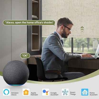 FineTell Motorized Blinds with Remote, 100% Blackout Roller Shades Compatible with Alexa,Apple Homekit,Google Home APP and Voice Control, Customized Electric Blinds (100% Blackout Linen Stone)