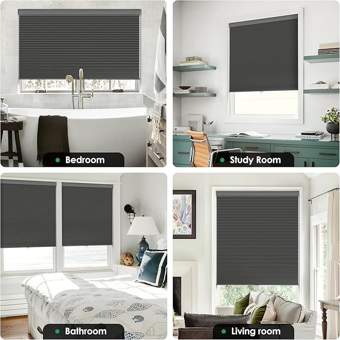 LazBlinds No Tools No Drill Cordless Cellular Shades, Blackout Light Blocking Honeycomb Shades for Home, Thermal Insulation Blinds for Windows, 27" W x 48" H, Black