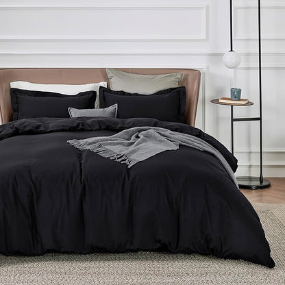 Bedsure Duvet Cover Full Size - Soft Double Brushed Bedding Set for Kids & Adults, Zipper Closure, 3 Pieces, Includes 1 Duvet Cover (80"x90") & 2 Pillow Shams, NO Comforter, Black