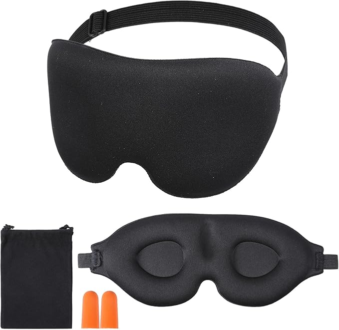 Sleep Mask for Side Sleeper Women Men, 3D Contoured Sleeping Mask, 99% Light Blocking Zero Eye Pressure Cup Blindfold with Adjustable Elastic Strap and Foam Ear Plugs for Sleeping, Yoga, Traveling