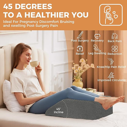 Leg Pillow Elevation Blood Circulation, Leg Elevating Pillows for After Surgery, Sleeping, Memory Foam Wedge Pillow for Legs Swelling, Foot Knee Pillow for Back Pain, 23.6×16.8×8in, Dark Grey