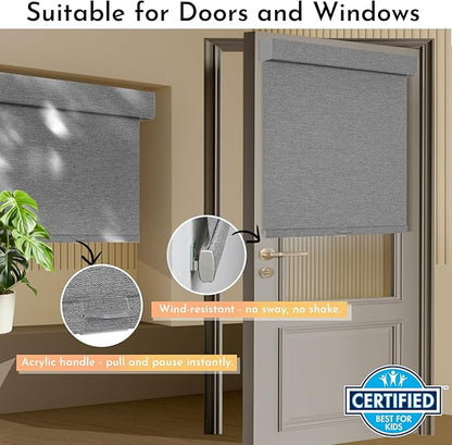Persilux Blackout Roller Shades for Window Blinds,Cordless,Linen Fabric,Thermal Insulated Fabric UV Protection Shades for Home,Office,Bedroom,Door,Blackout-Grey,24" W X 72" H