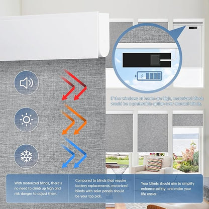 DENFOON Motorized Blinds with Remote control, Custom Blackout Smart Blinds [with Cover],Electric Blinds with Complimentary Solar Panel, Cordless Automatic Roller Shades for Windows (Grey，34"W x 72"H)