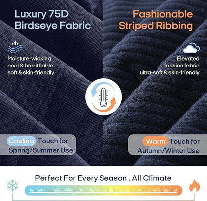 ZonLi 15lbs Weighted Blanket for Adults Sleeping, Double-Sided All Season Reversible 75D Cooling Mesh & Warm Ribbed Microfiber, 48"x72" Navy Blue, Machine Washable