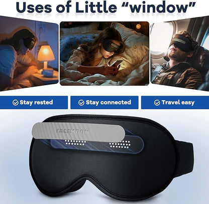 3D Sleep Eye Mask with Removeable Cover for Women Men, Peek-a-Boo Sleeping Mask with Blackout Strip to Allow Some Light in, Eye Cover for Lash Extensions, Blindfold with Adjustable Strap, Inkiness