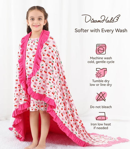 Premium Baby Blankets, Soft Viscose from Bamboo Blanket for Girls, Nursery Crib Bedding Quilt for Newborn and Toddler, Ruffle Blanket Cooling for Hot Sleepers, 50''x50'' Sweet Cherries