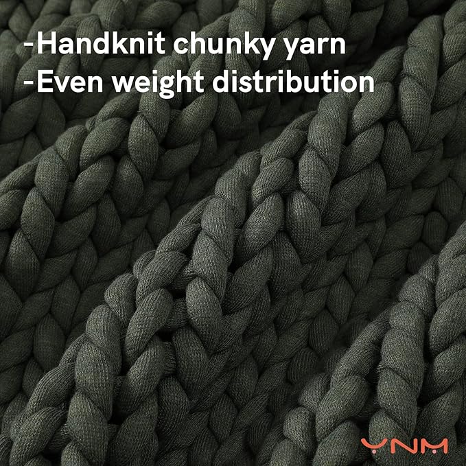 YnM Weighted Blanket, Handmade Chunky Knitted Design, Soft and Cozy, Temperature Regulating and Breathable, Machine Washable Throw for Sleep or Home Decor (Forest Green, 60x80 Inch, 20lbs)