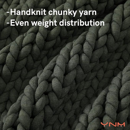 YnM Weighted Blanket, Handmade Chunky Knitted Design, Soft and Cozy, Temperature Regulating and Breathable, Machine Washable Throw for Sleep or Home Decor (Forest Green, 60x80 Inch, 20lbs)