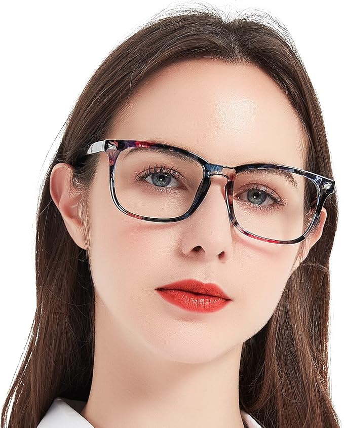 MARE AZZURO Blue Light Blocking Reading Glasses Women Computer Readers 100 125 150 175 200 225 250 275 300 350 400 500 600 (Black-floral, 2.0)