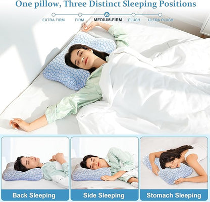Memory Foam Side Sleeper Pillow for Neck and Shoulder Painf,Cervical Support,Queen Size Cooling Contour Pillow with Dual-Height, Orthopedic Ergonomic for Side, Back, Stomach Sleeper