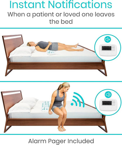 Vive Wireless Bed Alarm - Motion Sensor Kit for Elderly Dementia Patients - Weight Movement Pressure Pad Detector - Automatic Health Alert System for Mat Elderly