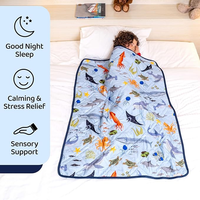 Aricove Kids Weighted Blanket, 5 lb, 36x48 inches, Small Size, Soft Cotton, Machine Washable, Blue/Ocean Animals