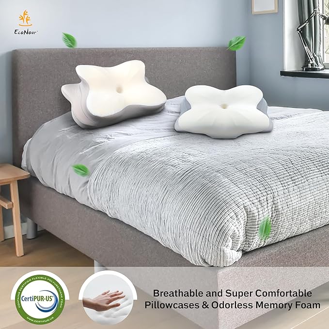 EcoNour Cervical Neck Pillow for Sleeping | Ergonomic Memory Foam Pillows for Neck and Shoulder Pain | Contour Pillow for Side Sleeper Pillow | Orthopedic Neck Support Pillow | Stomach Sleeping Pillow