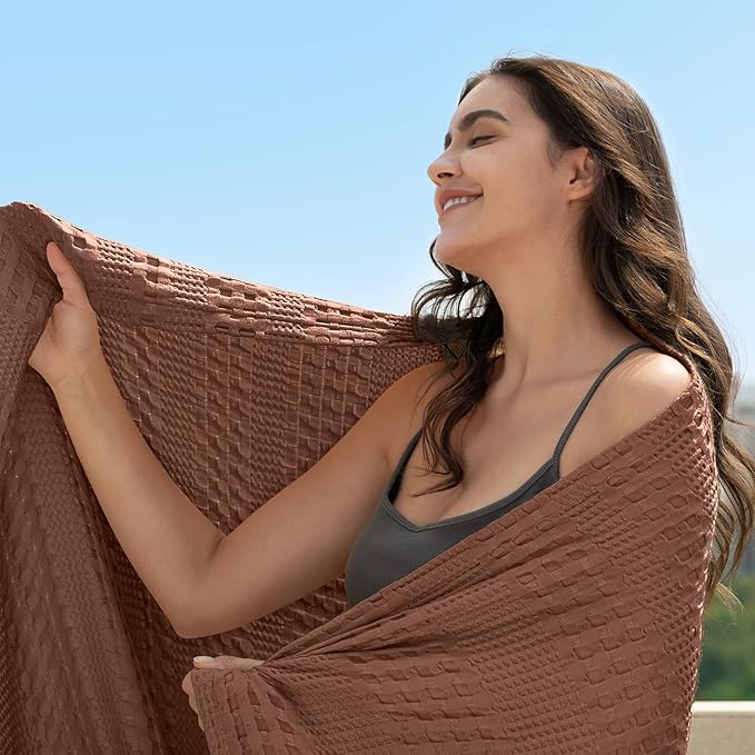 PHF Cooling Waffle Blanket King Size, Lightweight 60% Rayon Derived from Bamboo & 40% Cotton Breathable Blanket for Hot Sleepers, Soft and Luxury for Bed Couch and Sofa, 104"x90", Terracotta