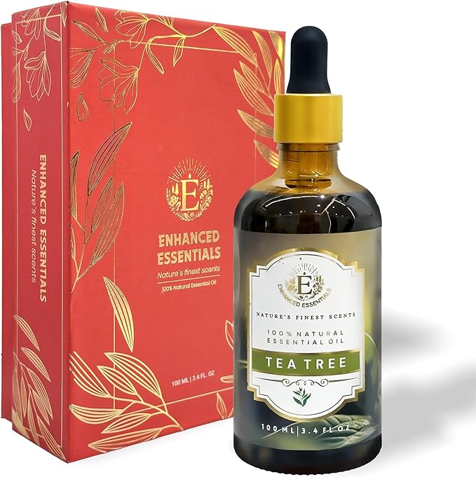 Luxurious Tea Tree Essential Oil by Enhanced Essentials|Concentrated,Natural and Slow Distilled Oils for Hair & Skin Care, Home Cleaning,Soap & Candle Making| Ideal for Businesses|3.38 fl oz (100 ml)