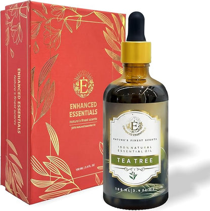 Luxurious Tea Tree Essential Oil by Enhanced Essentials|Concentrated,Natural and Slow Distilled Oils for Hair & Skin Care, Home Cleaning,Soap & Candle Making| Ideal for Businesses|3.38 fl oz (100 ml)