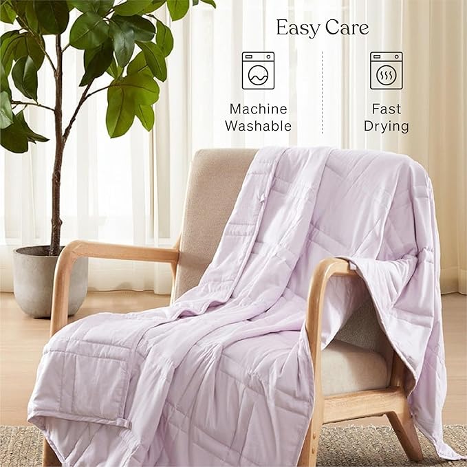 Baloo Weighted Blanket for Adults 12 lb Throw (Lavender, 42"x72") | Cool & 100% Cotton | Machine Washable & Dryer Safe | Glass Microbead Fill