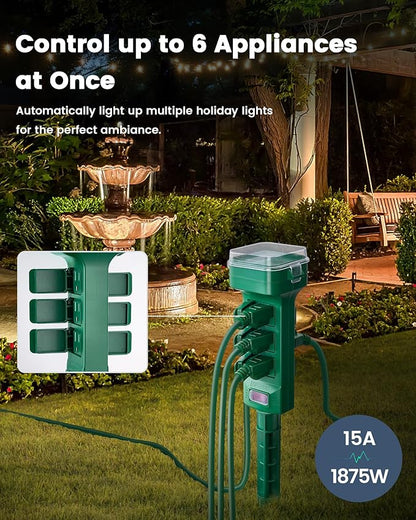 SURAIELEC Outdoor Power Stake, Smart WiFi Light Timer with 6 Electrical Outlets, 6FT Power Strip, Weatherproof for Patio, Outdoor Lights, Christmas Decoration, Compatible with Alexa/Google Assistant
