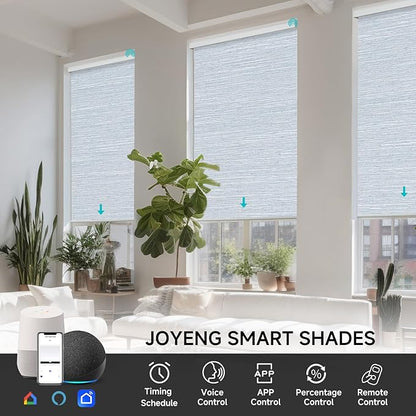 Motorized Blinds with Remote, Custom Automatic Electric Blackout Smart Blinds for Windows, Motorized Window Roller Shades Compatible with Alexa Google for Home Office, Texture Grayish-Blue