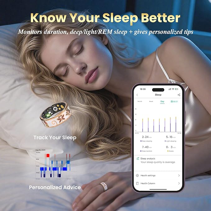 Enamel Craft Smart Ring for Women & Men - No Subscription Fee Fitness Tracker with Sleep Tracking, Heart Rate, SpO2 - IP68 Waterproof for iPhone Android - Activity Tracker, Remote Camera (8)