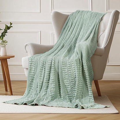 Cooling Waffle Weave Blanket Twin Size for Bed Sofa - Soft Lightweight Bed Blankets of 50% Rayon Derived from Bamboo for Hot Sleepers, Sage Green Breathable Throw for Summer, 60"x80"