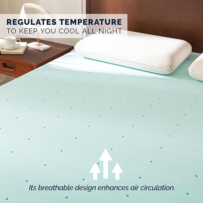 Elegant Comfort 3 Inch Premium Ventilated Memory Foam Mattress Topper - Optimizes Airflow - CertiPUR Certified - Mattress Pad and Bed Topper - Short Queen Size