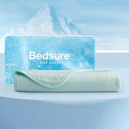 Bedsure Green Cooling Blanket Queen Size for Hot Sleepers - Summer Cold Blanket for Queen Size Bed with Rayon Derived from Bamboo, Ice Cool Cold Arc-Chill Thin Summer Bedding Essentials, 90x90