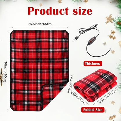 Tuanse 2 Pcs USB Heated Blanket 25"x35" Small Portable 5v 3 Setting Electric Blanket with Timer and Temperature Controller Winter Wearable Recharge Throw for Travel Home(Rose Red Plaid)
