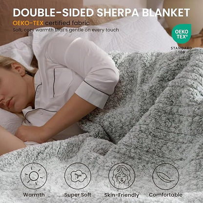 Heated Blanket Electric Blanket King - Fast Heating Blanket Throw Dual Control Double Sided Sherpa with 6 Heating Levels & 1-10 Hours Auto Off, Mashine Washable, 90 x 100 Inches, Grey