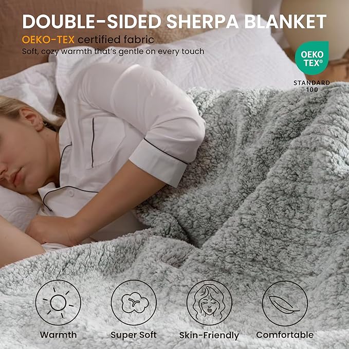 Heated Blanket Electric Blanket Twin - Fast Heating Blanket Throw Double Sided Sherpa Ultra Soft Cozy with 10 Heating Levels & 2-10 Hours Auto Off, Mashine Washable, 62 x 84 Inches, Grey