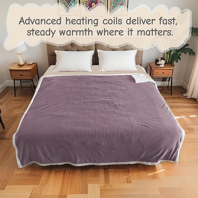 Electric Heated Blanket Full Size 72"x84", Soft Flannel with Overheat Protection, 9 Adjustable Heat Settings & 10-Hour Auto-Off Timer, Fast Heating for Winter Comfort, Purple