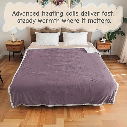 Electric Heated Blanket Queen Size 84"x90", Soft Flannel with Dual Controllers & Overheat Protection, 9 Adjustable Heat Settings & 10-Hour Auto-Off Timer, Fast Heating for Winter Comfort, Purple