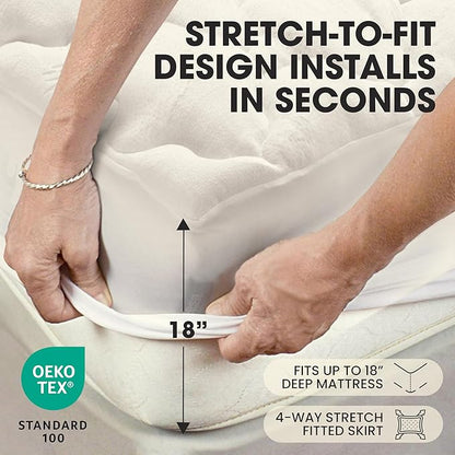 Cheer Collection King Size Rayon from Bamboo Mattress Topper – Thick, Plush, and Cooling Mattress Pad, Machine Washable Mattress Topper for King Bed