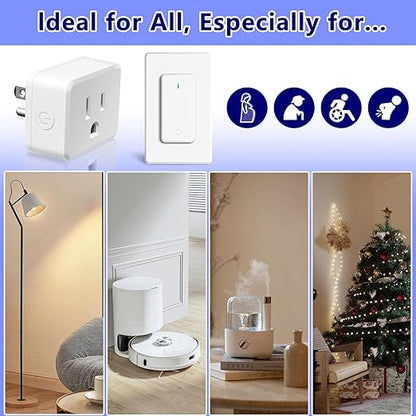 Remote Control Outlet,Greencycle 1 Remote Outlet and 2 Switches,Wireless Remote Control Outlet Plug,On/Off Light Switch Wall Mounted,500ft Range,15A 1500W for Household Appliances,No Wiring,White