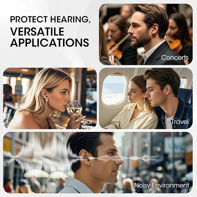 Noise Cancelling Ear Plugs for Sleeping, 45dB Silicone Ear Plugs for Noise Reduction, Reusable Sleeping Earplugs for Snoring, Concert & Shooting Ear Protection with 8 Eartips(Dark Black)
