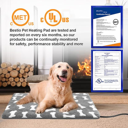 Bestio Extra Large Dog Heating Pad,47x30 in Heated Dog Bed with Constant Heat & Auto Modes，MET&UL Certified Pet Heating Pad with Soothing Warmth,Chew-Resistant Cord,Waterproof Washable Cover-Gray